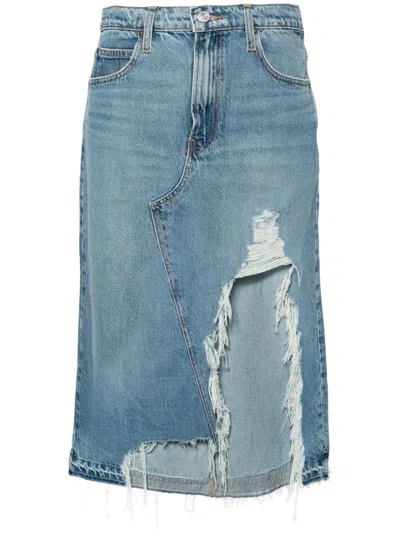 Frame Distressed Denim Skirt In Blue