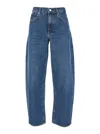 Frame Blue Jeans With Low Waist And Belt Loops In Denim Woman In Blue