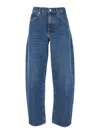 Frame Blue Jeans With Low Waist And Belt Loops In Denim Woman