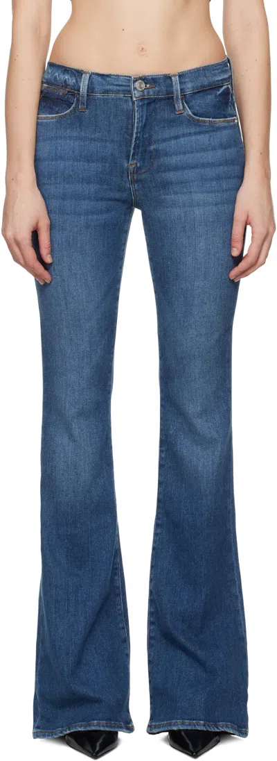 Frame Le High Hoch Sitzende Schlagjeans In Mittelblauer Denim