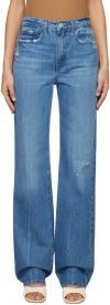 Frame Recycled Denim Trousers With Belt Loops And Contrast Stitching In Blue