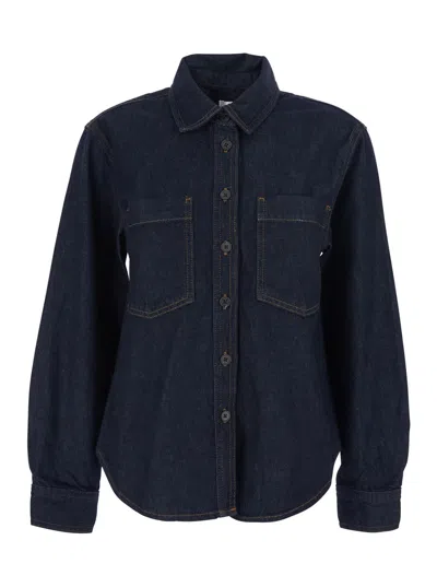 Frame Blue Shirt With Classic Collar And Two Patch Pockets On The Chest In Denim Woman