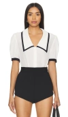 Frame Sailor Puff Sleeve Silk Button-up Shirt In White