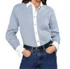 Frame Borrowed Stripe Long Sleeve Shirt In Dark Chambray In Blue