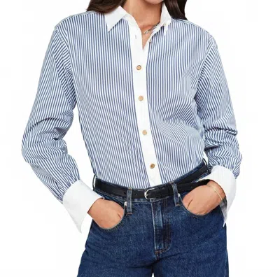 Frame Borrowed Stripe Long Sleeve Shirt In Dark Chambray In Blue
