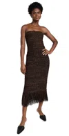 Frame Strapless Fringed Bouclé Midi Dress In Espresso Multi