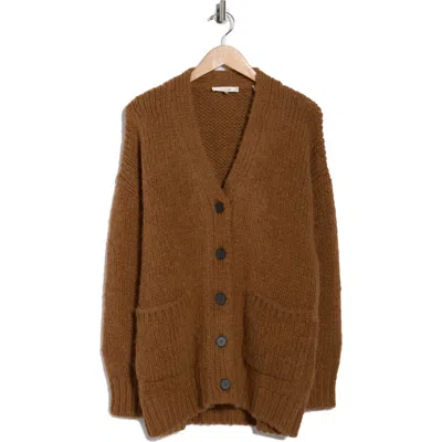 Frame Bouclé Longline Cardigan In Brown
