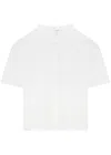 Frame Stripe Split Neck Organic Cotton Popover Top In White
