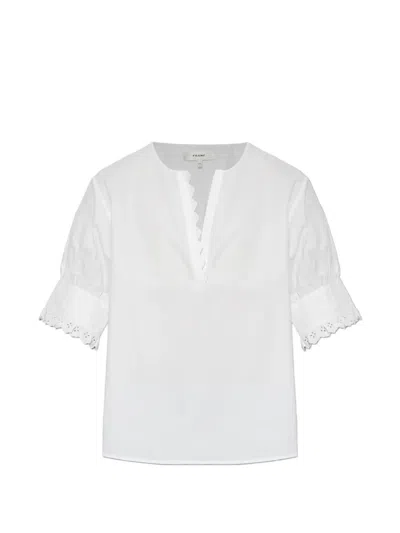Frame Broderie-anglaise Puff-sleeve Top In White