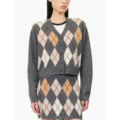 Frame Brushed Argyle Skirt In Grey Multi