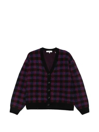 Frame Brushed Houndstooth Cardigan In Purple