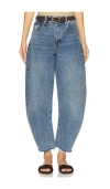 Frame Womens Knock Out Raw Fray Bubble Crop Curved-leg Denim Jeans In Blue