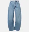 Frame Womens Bubble Crop Curved-leg Denim Jeans Knock Out Raw Fray