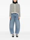 Frame The Bubble Crop Frayed High-rise Barrel-leg Jeans In Blue