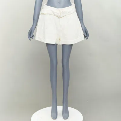 Pre-owned Frame Butter Cream Lamb Leather High Waisted Belted Paperbag Shorts 27" In White