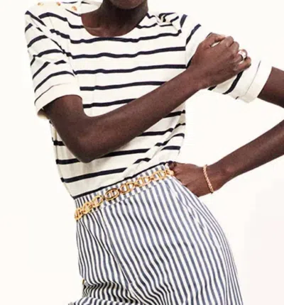 Frame Button Detail Tee In Navy In Blue