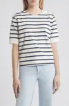 Frame Button Detail Tee Top In Navy In White