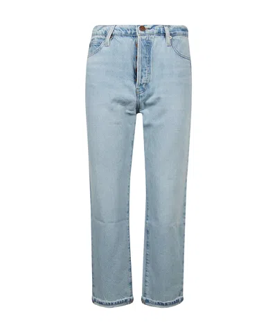 Frame Button Detailed Straight Leg Jeans In Blue
