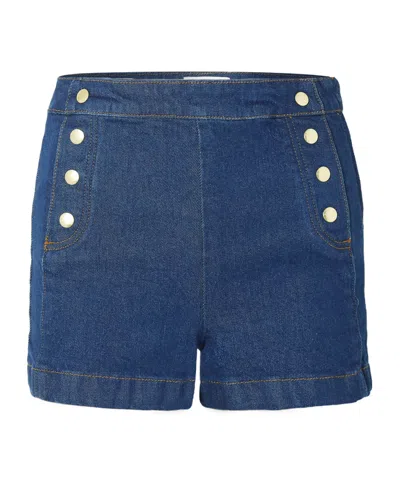 Frame Button-embellished Denim Shorts In Blue