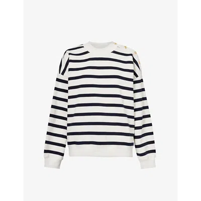 Frame Womens Navy Multi Button-embellished Striped Cotton-blend Sweatshirt