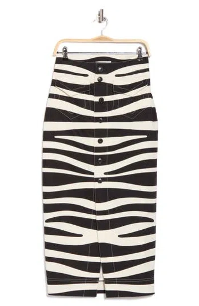 Frame Button Front Cotton Pencil Skirt In Multi