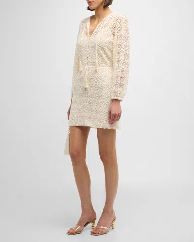 Frame Button-front Lace Tassel Mini Dress In Cream