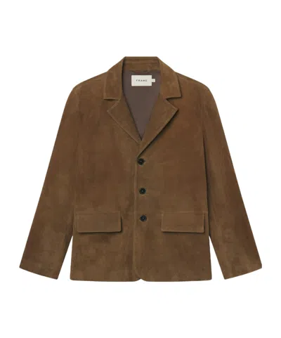 Frame Button-front Leather Jacket In Green