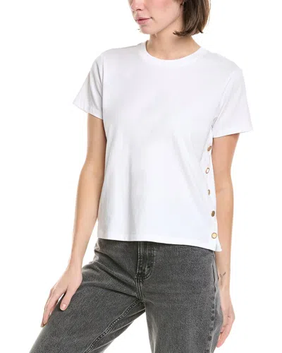 Frame Button-detailed Cotton-jersey T-shirt In White