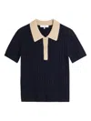 Frame Button Ribbed Polo Top In Multi