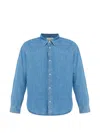 Frame Solid Cotton Blend Denim Button-down Shirt In Blue