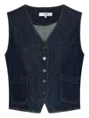 Frame Buttoned Pocketed Denim Waistcoat In Blue