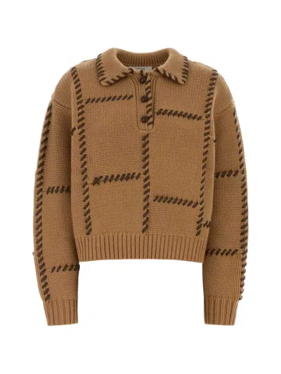 Frame Buttoned Polo Top In Brown