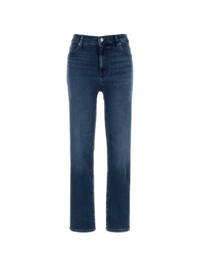 Frame Stretch Denim Straight Leg Five Pocket Jeans In Blue