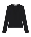 Frame Button-front Long-sleeve Knit Top In Black