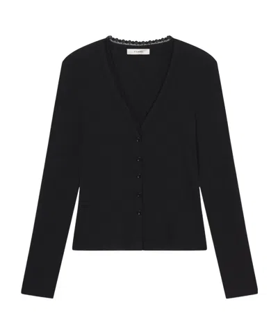 FRAME BUTTON-FRONT LONG-SLEEVE KNIT TOP