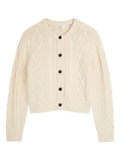 Frame Cable-knit Buttoned Sweater In Neutral
