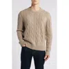 Frame Cable Knit Crewneck Cashmere Sweater In Light Brown