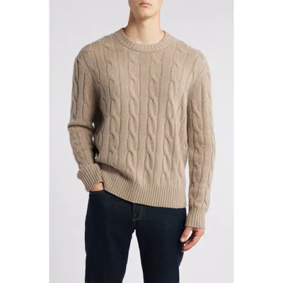 Frame Cable Knit Crewneck Cashmere Sweater In Light Brown