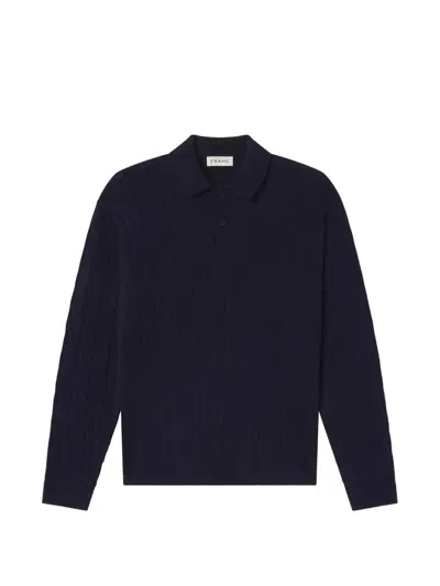 Frame Cable-knit Polo Shirt In Black