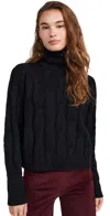 Frame Wool & Cashmere Cable Knit Turtleneck Sweater In Black