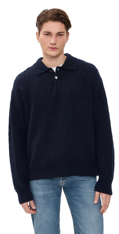 Frame Cable Polo Sweater Dark Navy In Blue