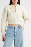Frame Cable Stitch Crop Wool Cardigan In White