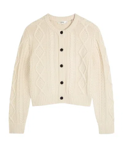 Frame Cable-knit Button Cardigan In Cream