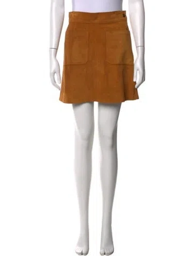 Pre-owned Frame Calf Leather Mini Skirt In Brown