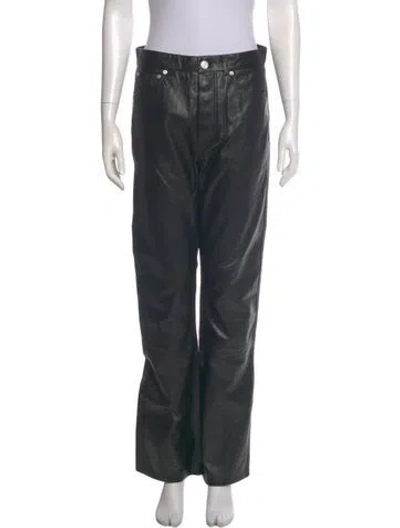 Pre-owned Frame Calf Leather Wide Leg Pants In Gray