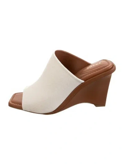 Pre-owned Frame Canvas Leather Trim Embellishment Slides In White