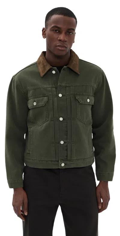 Frame Canvas Trucker Jacket Antique Dark Olive In Green