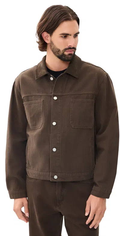 Frame Suede-trimmed Cotton-canvas Jacket In Brown