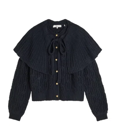 Frame Cape-effect Cable-knit Wool-blend Cardigan In Blue