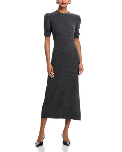 Frame Cashmere Ruched-sleeve Dress In Dark Gris Heather